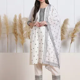 Moda Rapido Floral Embroidered Straight Kurta With Trousers And Dupatta-image-12
