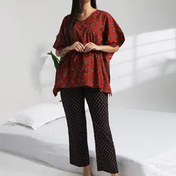 Bannos Swagger Printed Kaftan Top With Pyjama Night Suit-image-88