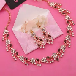 Lyriss Gold-Plated Artificial Stones Studded Necklace And Earrings-picture-37