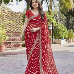 The Textile Hub Leheriya Embroidered Pure Georgette Saree-image-18
