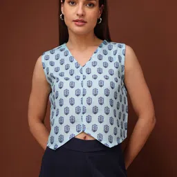 MILOST Women Blue Floral Print Cotton Top-picture-17