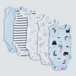 Juniors by Babyshop Infant Boys Pack Of 5 Printed Sleeveless Bodysuit-picture-4