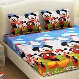 Aura Cartoon Characters Printed 144 TC King Double Bedsheet with 2 Pillow Covers-image-37