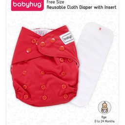 Babyhug Free Size Reusable Cloth Diaper With Insert - Red image 2