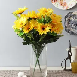 fourwalls Yellow Fabric Garabaras Artificial Flowers-picture-2