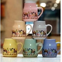 Ceramic Printed Bottle Shape Tea Cups 180 ml (Set of 6) - Multicolor Ceramic Coffee Mug-image-79
