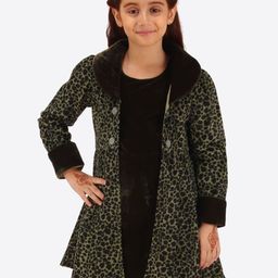 CUTECUMBER Girls Animal Printed A-Line Knee Length Dress With Coat-picture-24