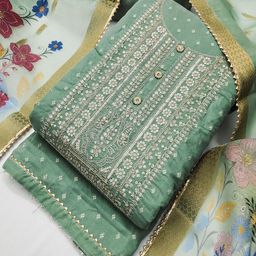 TAVAS Floral Embroidered Sequinned Chanderi Silk Unstitched Dress Material-image-84
