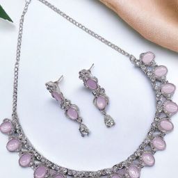 Anouk Silver Plated And Lavender Rhinestone Studded Necklace And Earrings-image-42