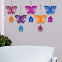 ArtVibes 5Pcs Blue & Purple Printed Wooden Wall Decor Hangings-picture-3