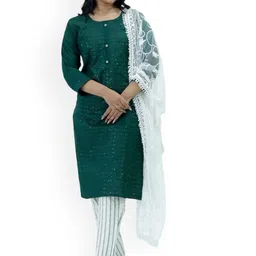 Silselah Women Regular Sequinned Pure Cotton Kurti with Trousers & With Dupatta-image-14