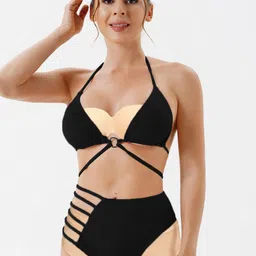 FIMBUL Self Design Halter Neck Triangle Side Panty Bikini Set-image-68
