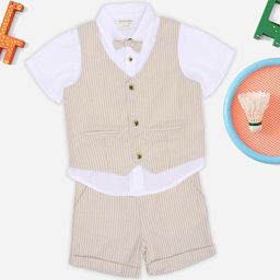 Pantaloons Baby Infants Boys Pure Cotton Shirt With Striped Shorts & Waistcoat-image-51