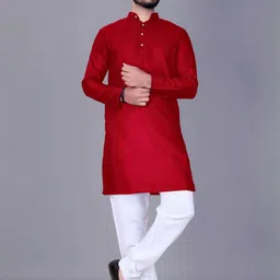 Men Solid, Colorblock, Self Design Straight Kurta (Red)-picture-31