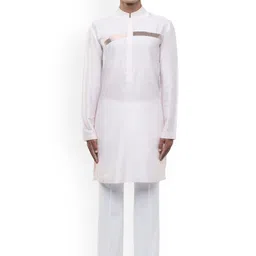 SDS By Kushal Shah Geometric Yoke Design Mandarin Collar Silk Straight Kurta With Trousers-image-88