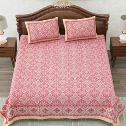 MAFATLAL Pink & White Floral 144 TC King Bedsheet with 2 Pillow Covers-image-67