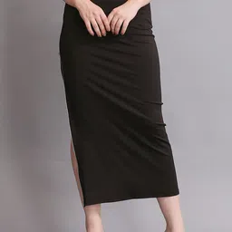 SWISHIN Side Slit Zipper A-Line Midi Skirt-image-26