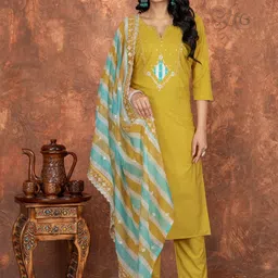 Divyadham Textiles Women Paisley Embroidered Regular Thread Work Kurta with Pyjamas & With Dupatta-10