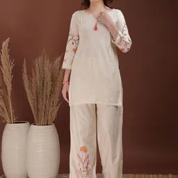 KALINI Embroidered V-Neck Pure Cotton Tunic With Palazzo-picture-35