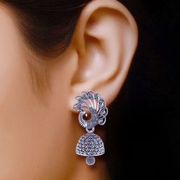 DIVASTRI Set of 5 Silver-Plated Oxidized Dome Shaped Jhumkas-13