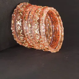 LAVAZZA Set Of 6 Zircon Diamond & Beads Work Glass Bangles-6