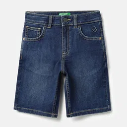 United Colors of Benetton Boys Washed Regular Fit Mid-Rise Knee Length Denim Shorts-picture-27