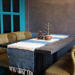 INDIAN HOME FAB Blue & White Rectangular Table Runner-51