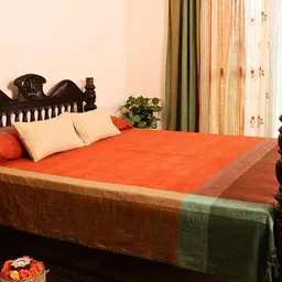 Peepul Tree Rust & Green Pure Cotton Double Bed Cover-14