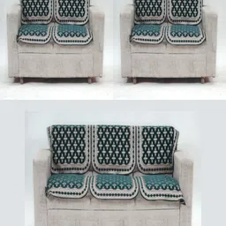 Fashion Throw Teal & White Printed Jacquard 4 Piece Sofa Cover-image-74