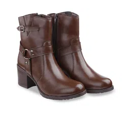Bxxy Women Block-Heeled High Ankle Zipper Boots-52