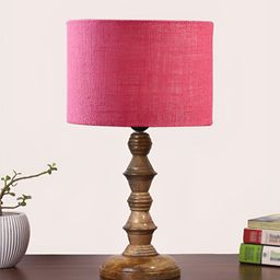 Devansh Pink Drum Shaped Wooden Table Lamp-36