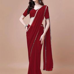SATAZ Solid Sequinned Pure Georgette Saree-57