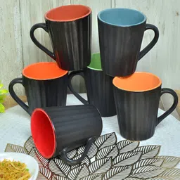 FABINALIV Black & Green Textured Ceramic Matte Mugs Set of Cups and Mugs image 2