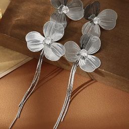 KRENOZ Silver Plated Artificial Stones Studded Triple Petal Floral Drop Earrings-10