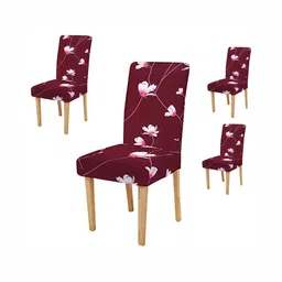 FAVRIA 4-Pcs Maroon & Pink Printed Stretchable Dining Chair Covers-19