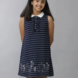 UNDER FOURTEEN ONLY Striped Tie-Up Neck A-Line Dress-picture-41