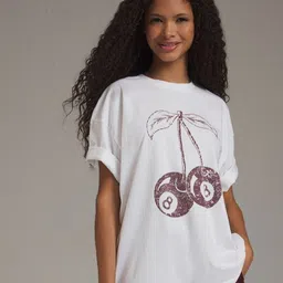 Trendyol Women Graphic Printed Round Neck Pure Cotton Oversized T-shirt-picture-25