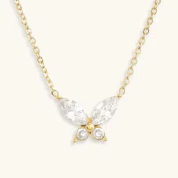 Elinor Jewels Stainless Steel 18K Gold-Plated CZ Studded Butterfly Shaped Necklace-picture-11