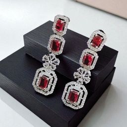 The Pari Rhodium-Plated American Diamond Studded Square Shaped Drop Earrings-image-73
