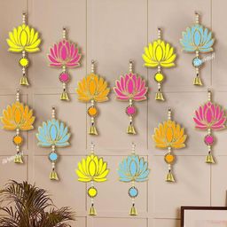 Myntra Elegant Homes Multi-coloured 12 Pcs Lotus Toran Door Hangings Festive Decor-picture-5