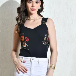 IUGA Women Floral Printed Shoulder Straps Regular Top-image-55