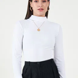 Bitterlime Women Cotton High Neck Long Sleeves Top-image-57
