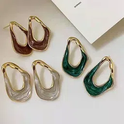 Niska Set Of 3 Stainless Steel Gold-Plated Contemporary Drop Earrings-16