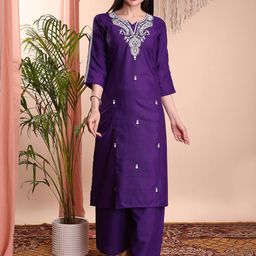 Milastru Women Ethnic Motifs Embroidered Regular Chikankari Kurta with Trousers-46