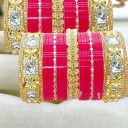BeautyTrends Set Of 50 Gold-Plated Kundan Studded & Artificial Beaded Chuda Bangles-18