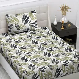 Myntra Elegant Homes White & Green Floral Printed 300 TC Single Bedsheet Set-2.25 mX1.5 m-image-34