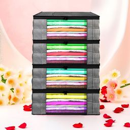 Aura Grey & Black 4 Pieces Printed Foldable Saree Covers-29