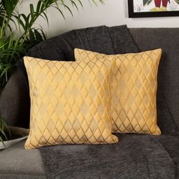 MONKDECOR Set Of 2 Yellow Velvet Square Cushion Covers-11