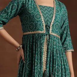 Libas Bandhani Printed Pleated Gotta Patti A-Line Kurta with Trousers & Dupatta image 2