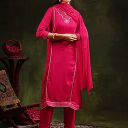 KALINI Women Embroidered Regular Sequinned Kurta with Trousers & With Dupatta-picture-27